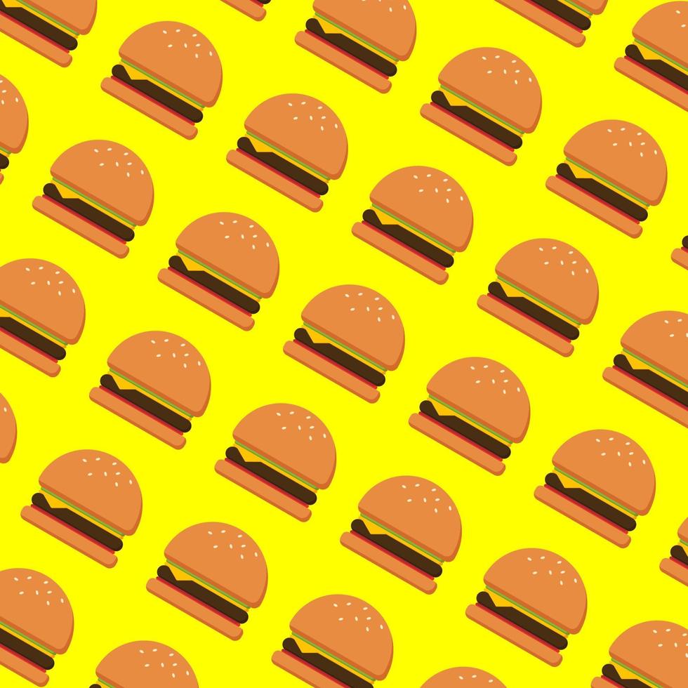 Delicious Burger Seamless Pattern Vector isolated on yellow background