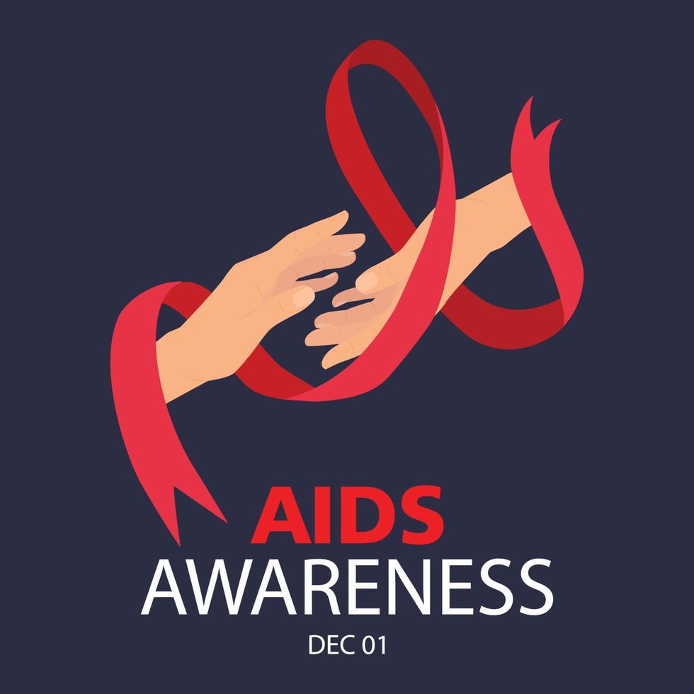 HIV AIDS AWARENEES. hand trying to hold each other with a red ribbon around it vector EPS10