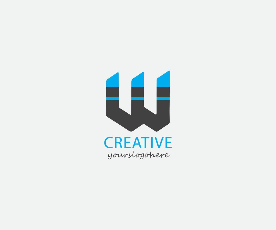 logotipo creativo con fondo blanco. letra w para el icono del logotipo. w diseño de icono de logotipo de letra de alfabeto azul y negro simple. rotulación y corporativo. plantilla de identidad elegante con texto creativo vector