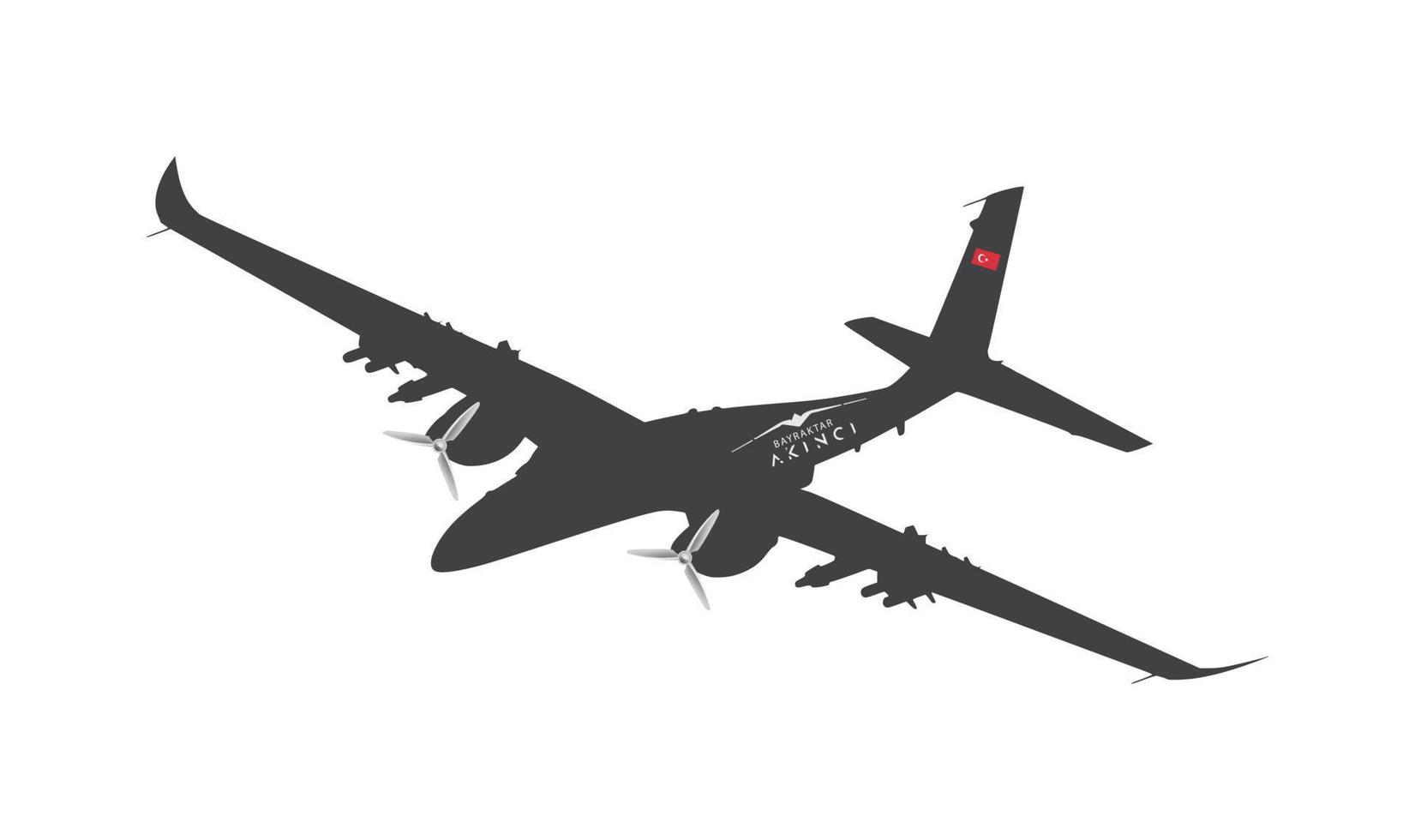 Unmanned aerial vehicle Bayraktar Akinci TIHA silhouette vector on a white background.Vector drawing of unmanned combat aerial vehicle.