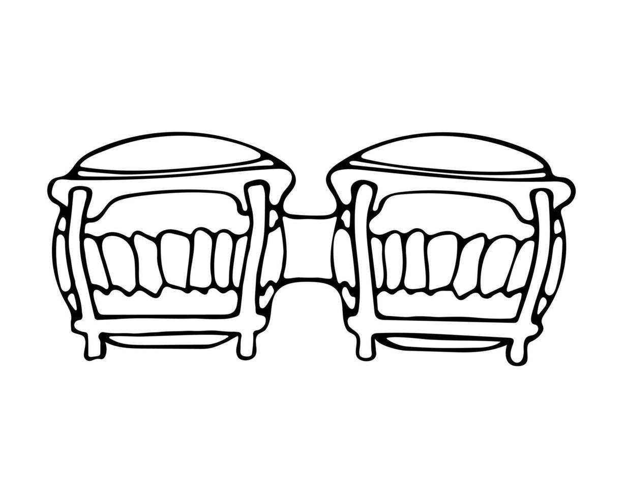 Hand drawn musical instrument, doodle bongo drums. Isolated on white background. vector