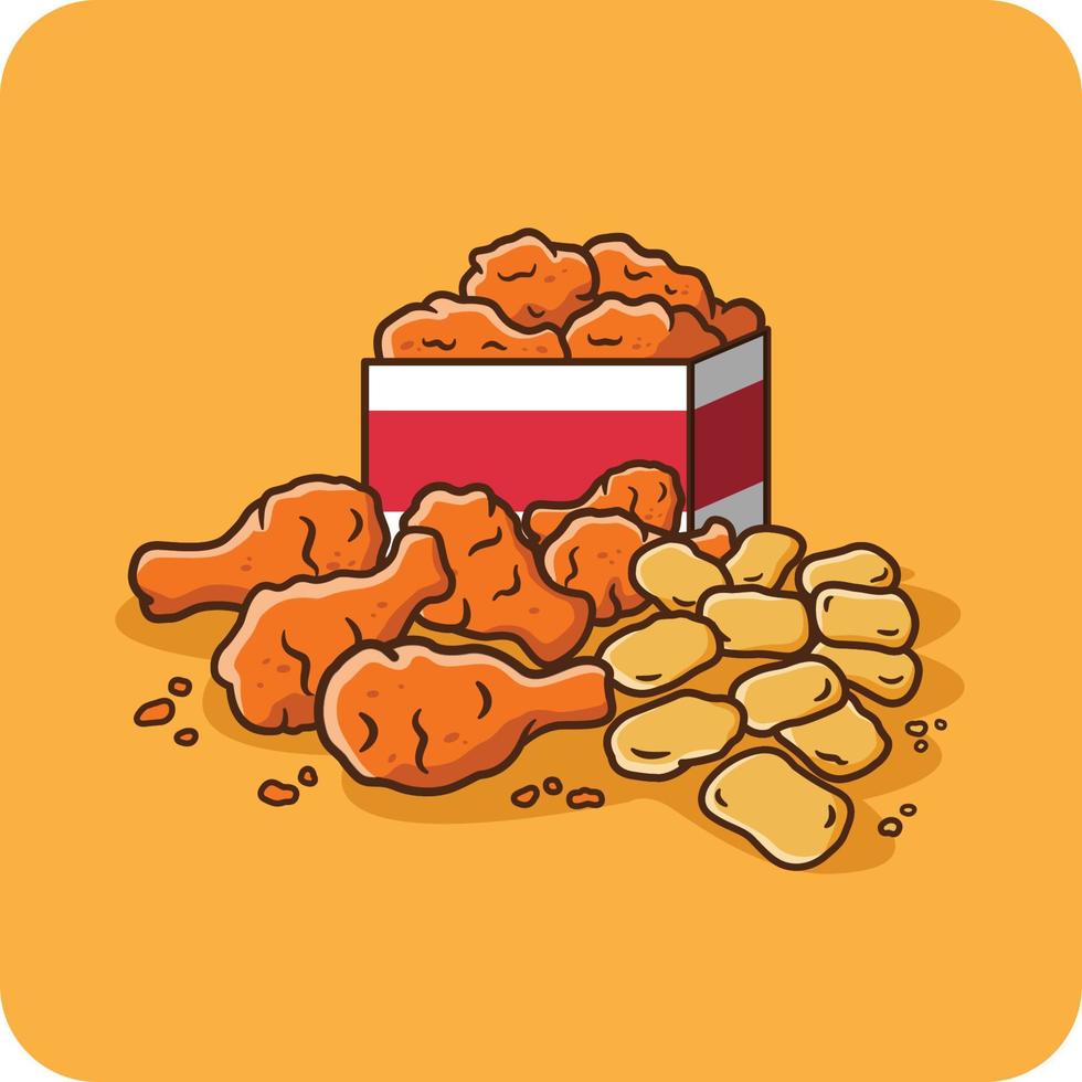 alitas de pollo fritas con nuggets, fondo aislado de diseño vectorial. vector