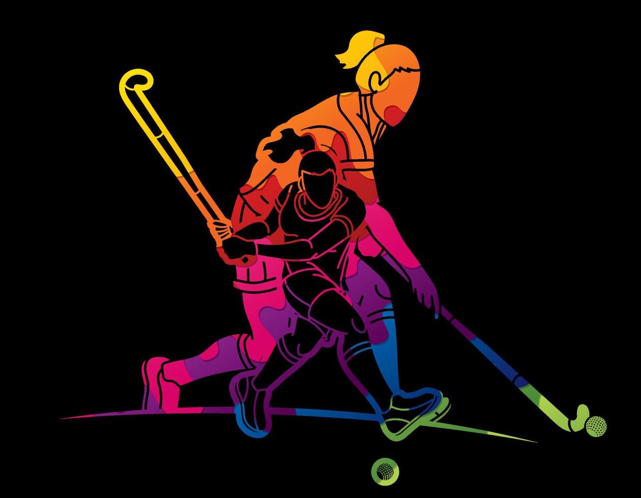 Abstract Field Hockey Sport Team Female Players Action vector