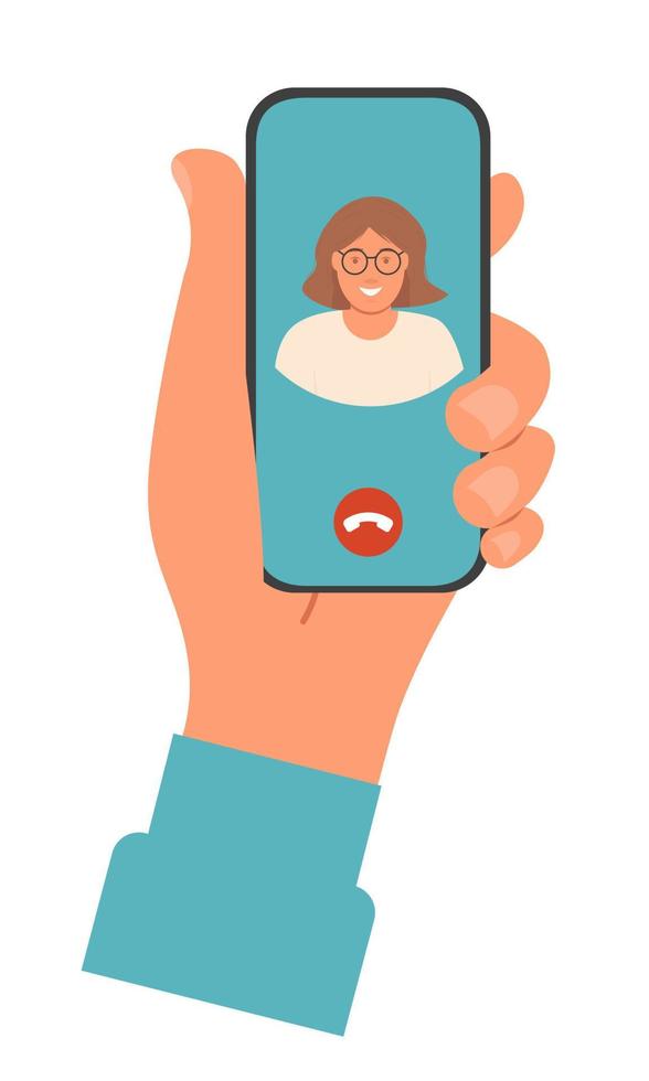 llamar a un suscriptor usando un teléfono inteligente. teléfono en la mano. comunicación con la ayuda de las tecnologías modernas. estilo plano ilustración vectorial vector