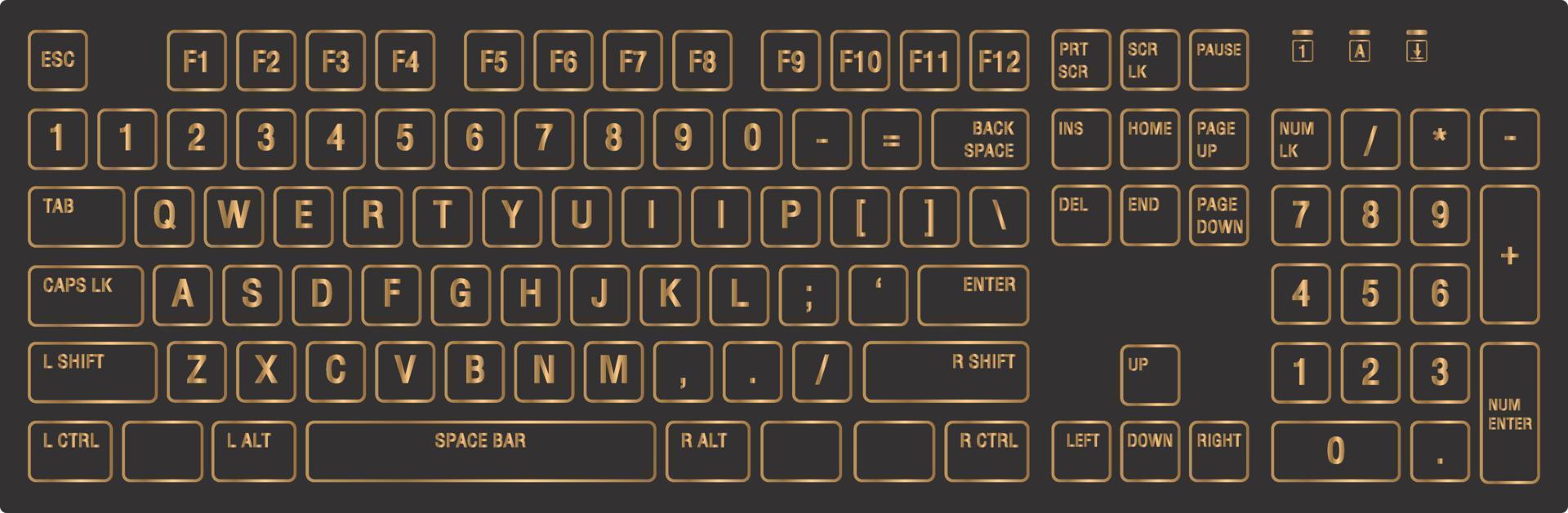 dibujo de teclado de computadora negro dorado vectorial. estilo de lujo vector