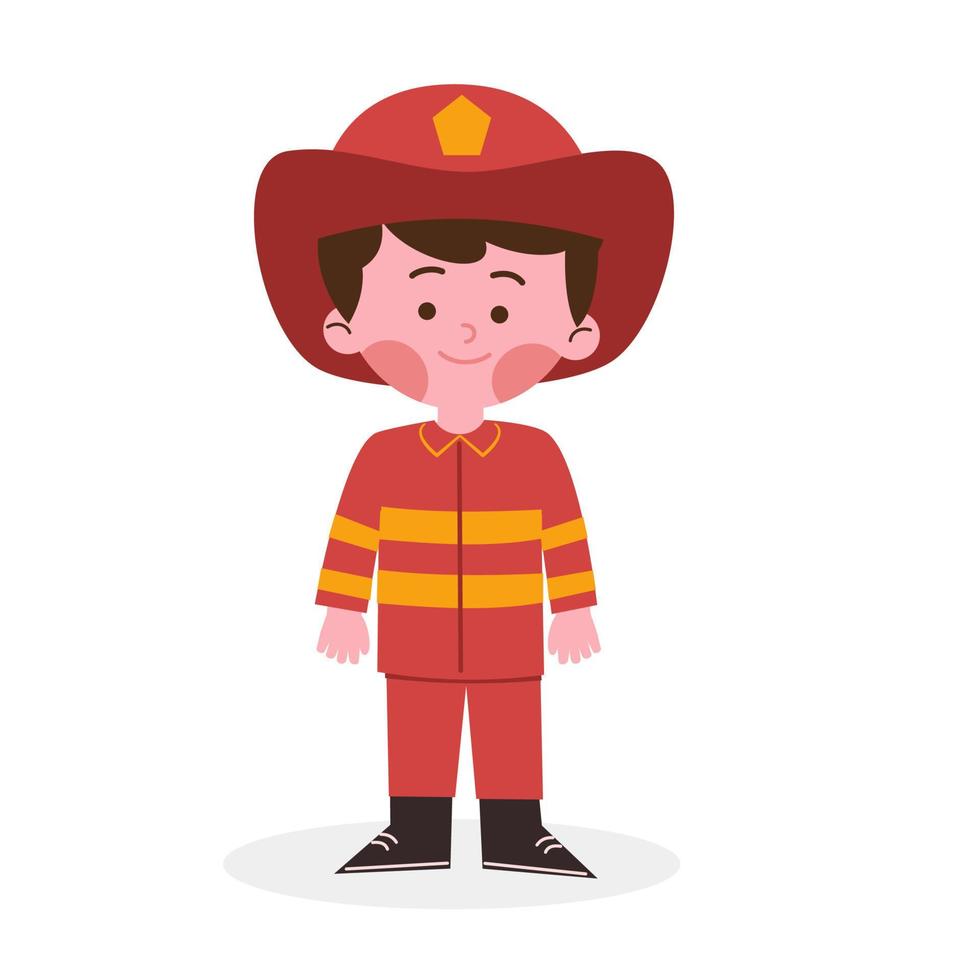 Boy kids with firefighter costume vector