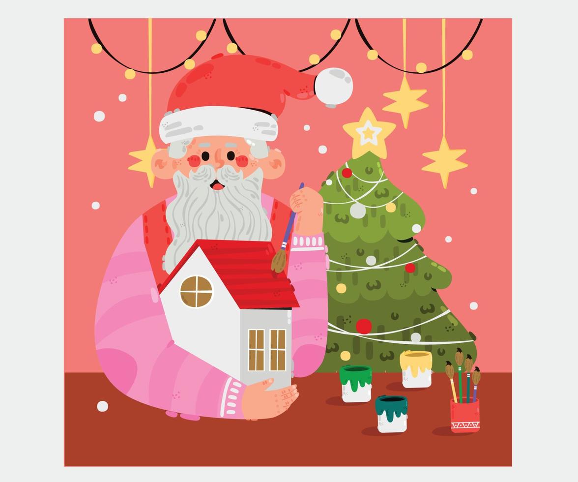 Hand Drawn Christmas Santa Claus Workshop Illustration vector