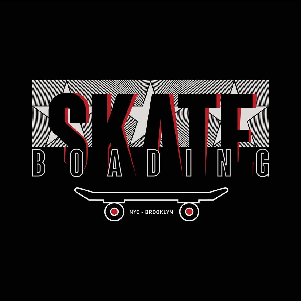 Vector illustration on the theme of skateboarding and skateboard in New York City, Brooklyn. Sport typography, t-shirt graphics, poster, print, postcard
