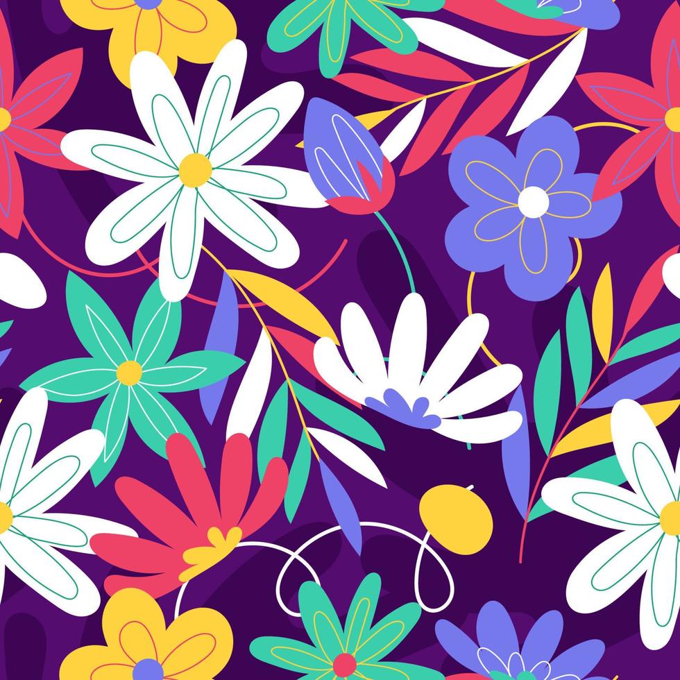 colorido patrón floral dibujado a mano vector