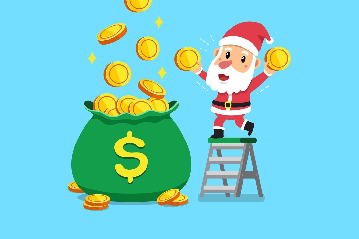 Vector cartoon christmas santa claus earning money