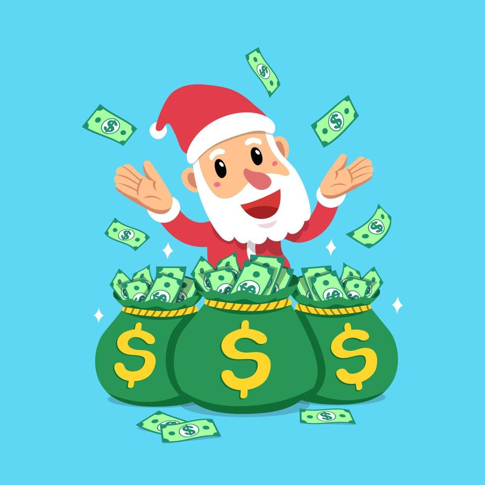 vector de dibujos animados feliz navidad santa claus ganando dinero