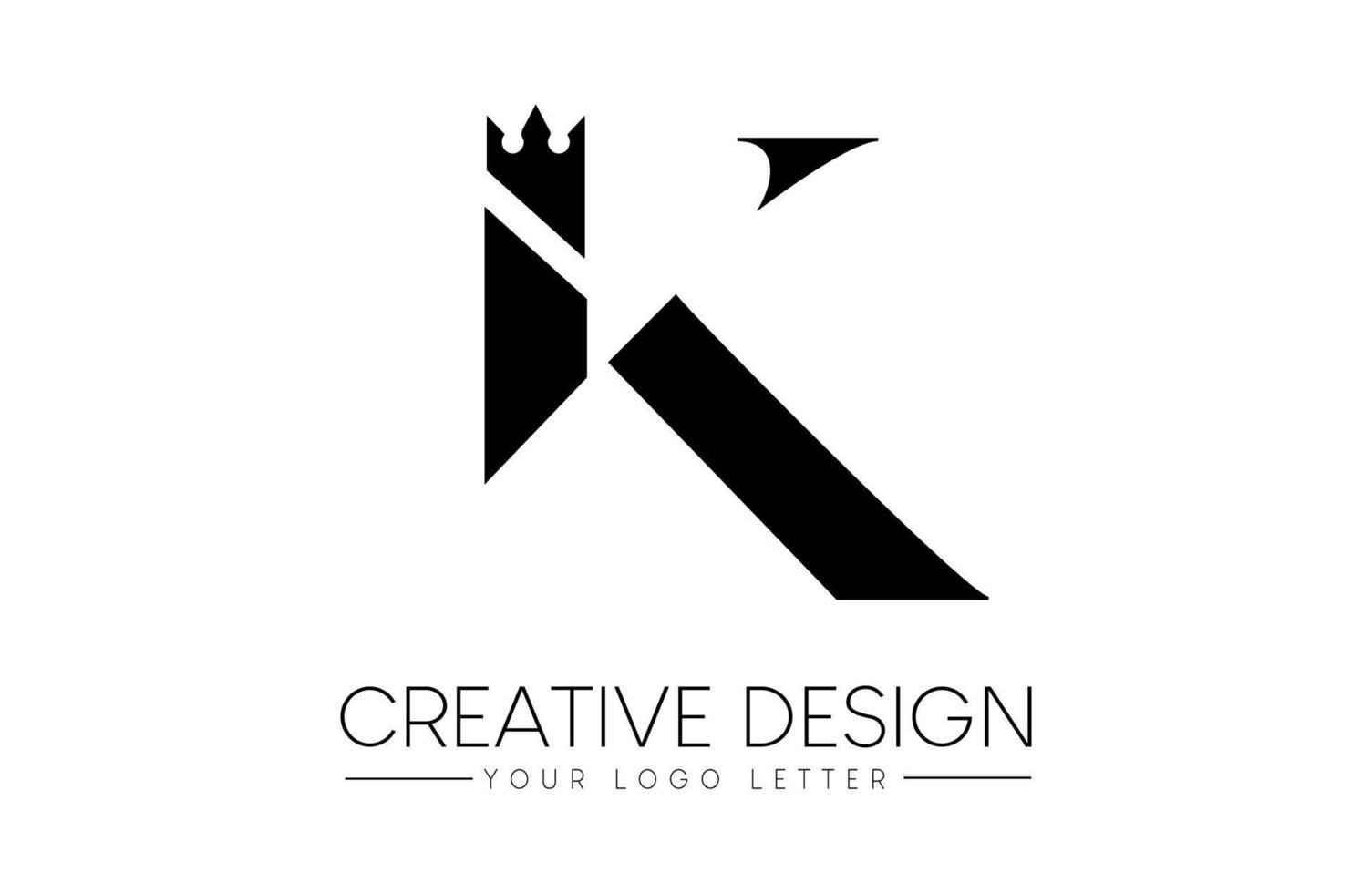 K Letter Concept Logo with Crown. K letter Icon Vector with Creative Shape and Minimalist Design in Black and White