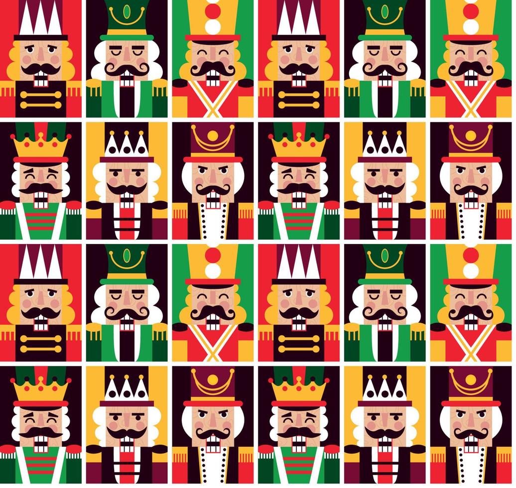 Christmas Nutcrackers Vector Illustration. Seamless new year pattern with toy soldiers.