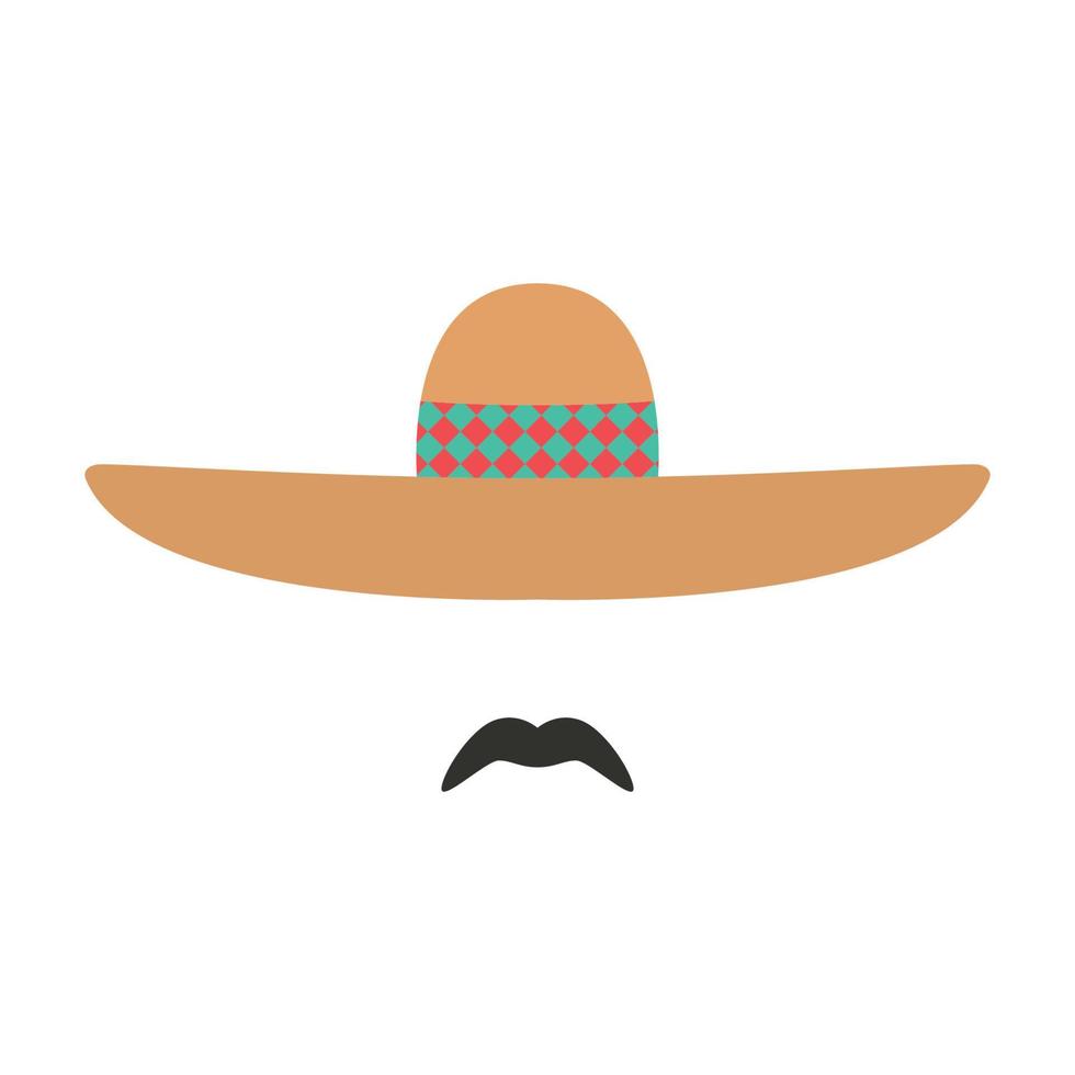 mexicano en un sombrero. hombre mexicano con sombrero de color y bigote. vector