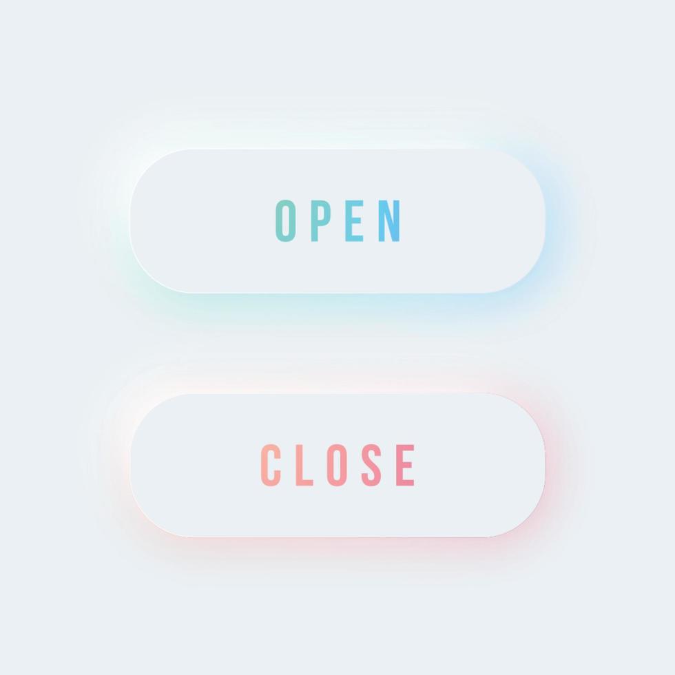 Neumorphism Icons set. Rounded Open and Close buttons in a trendy soft 3D style with shadow. vector