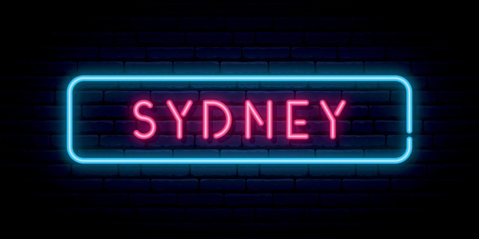 Sydney neon sign. Bright light signboard. vector