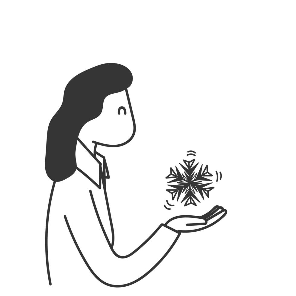 hand drawn doodle hand holding snow ice illustration vector