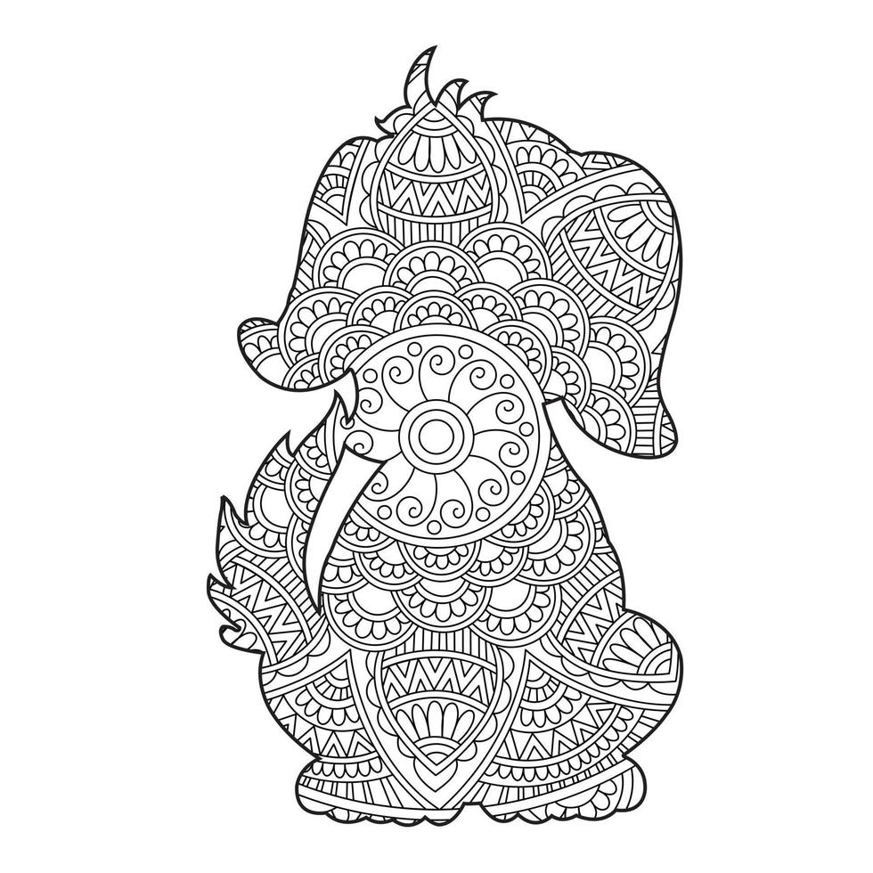 Dog Mandala Coloring Page for Adults Floral Animal Coloring Book Isolated on White Background Antistress Coloring Page Vector Illustration
