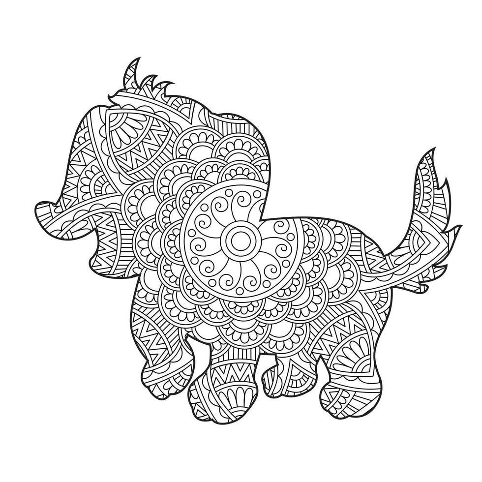 Dog Mandala Coloring Page for Adults Floral Animal Coloring Book Isolated on White Background Antistress Coloring Page Vector Illustration