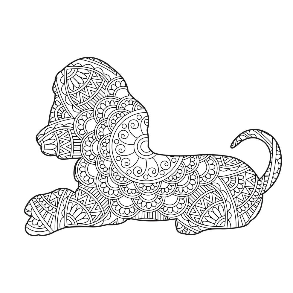 Dog Mandala Coloring Page for Adults Floral Animal Coloring Book Isolated on White Background Antistress Coloring Page Vector Illustration