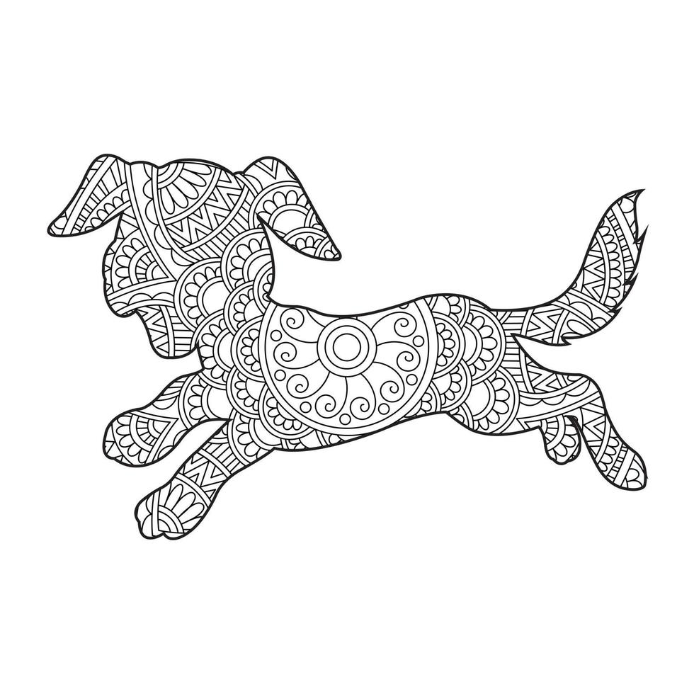 Dog Mandala Coloring Page for Adults Floral Animal Coloring Book Isolated on White Background Antistress Coloring Page Vector Illustration