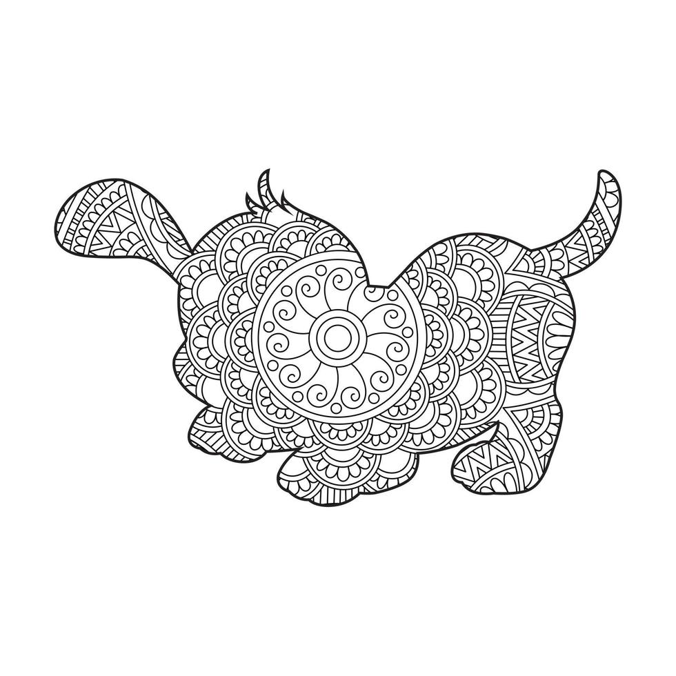 Dog Mandala Coloring Page for Adults Floral Animal Coloring Book Isolated on White Background Antistress Coloring Page Vector Illustration
