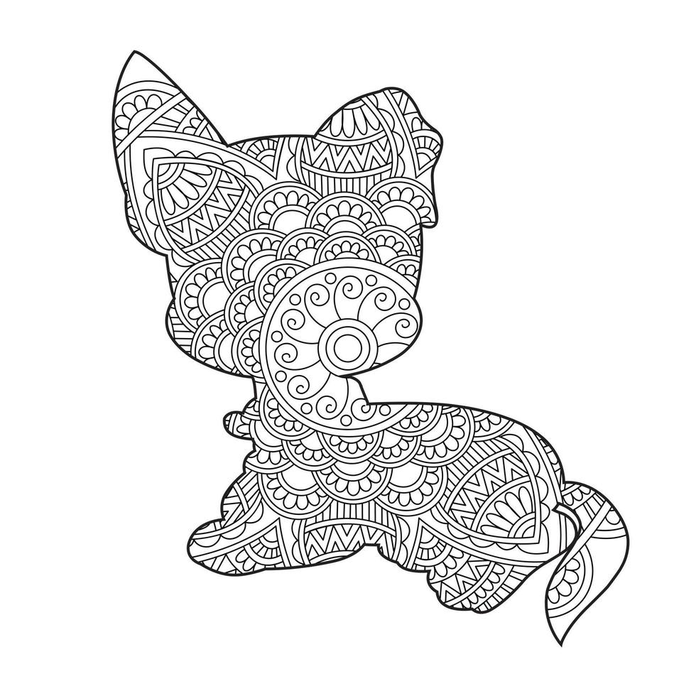 Dog Mandala Coloring Page for Adults Floral Animal Coloring Book Isolated on White Background Antistress Coloring Page Vector Illustration