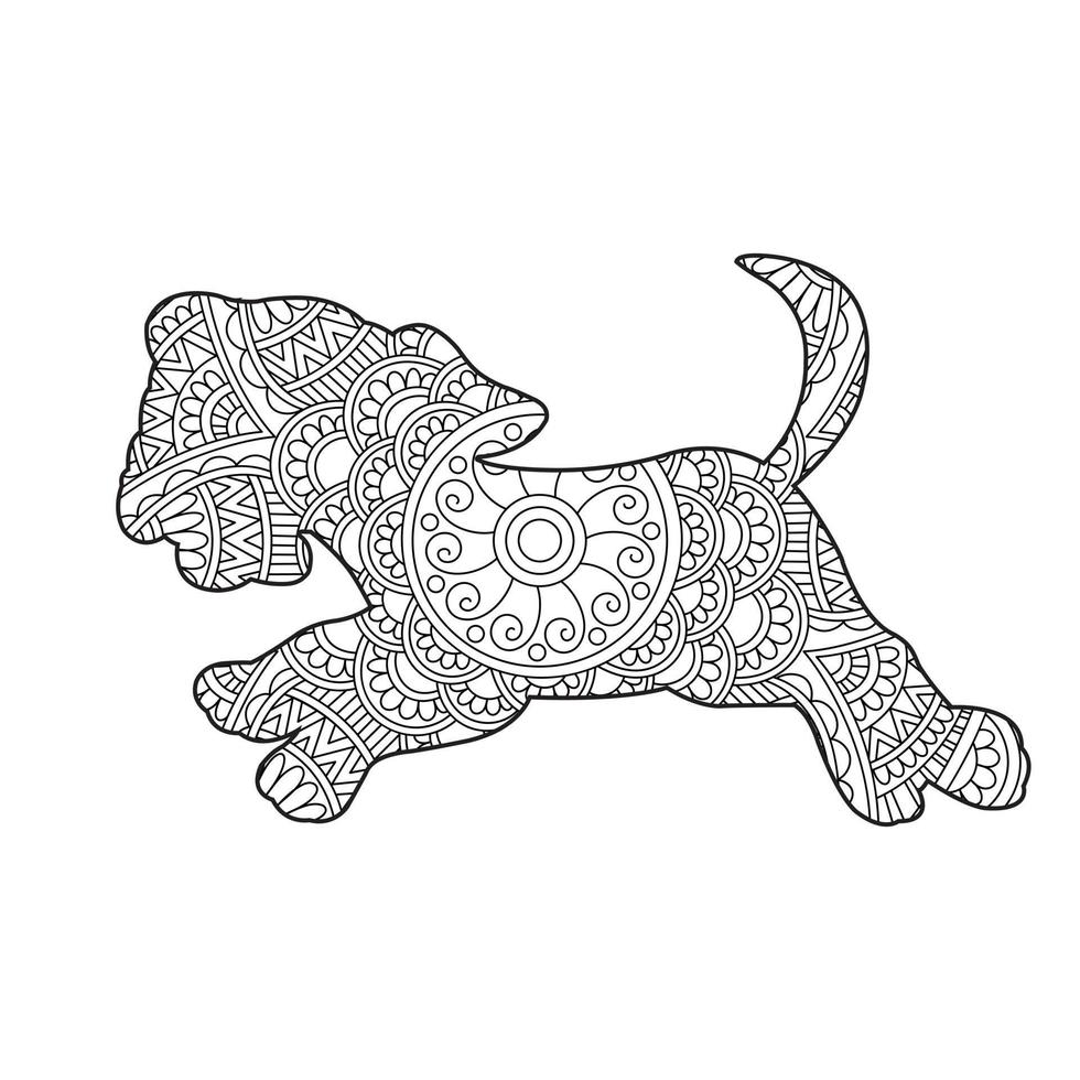 Dog Mandala Coloring Page for Adults Floral Animal Coloring Book Isolated on White Background Antistress Coloring Page Vector Illustration