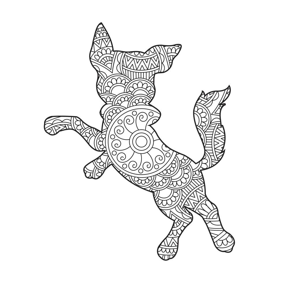 Dog Mandala Coloring Page for Adults Floral Animal Coloring Book Isolated on White Background Antistress Coloring Page Vector Illustration