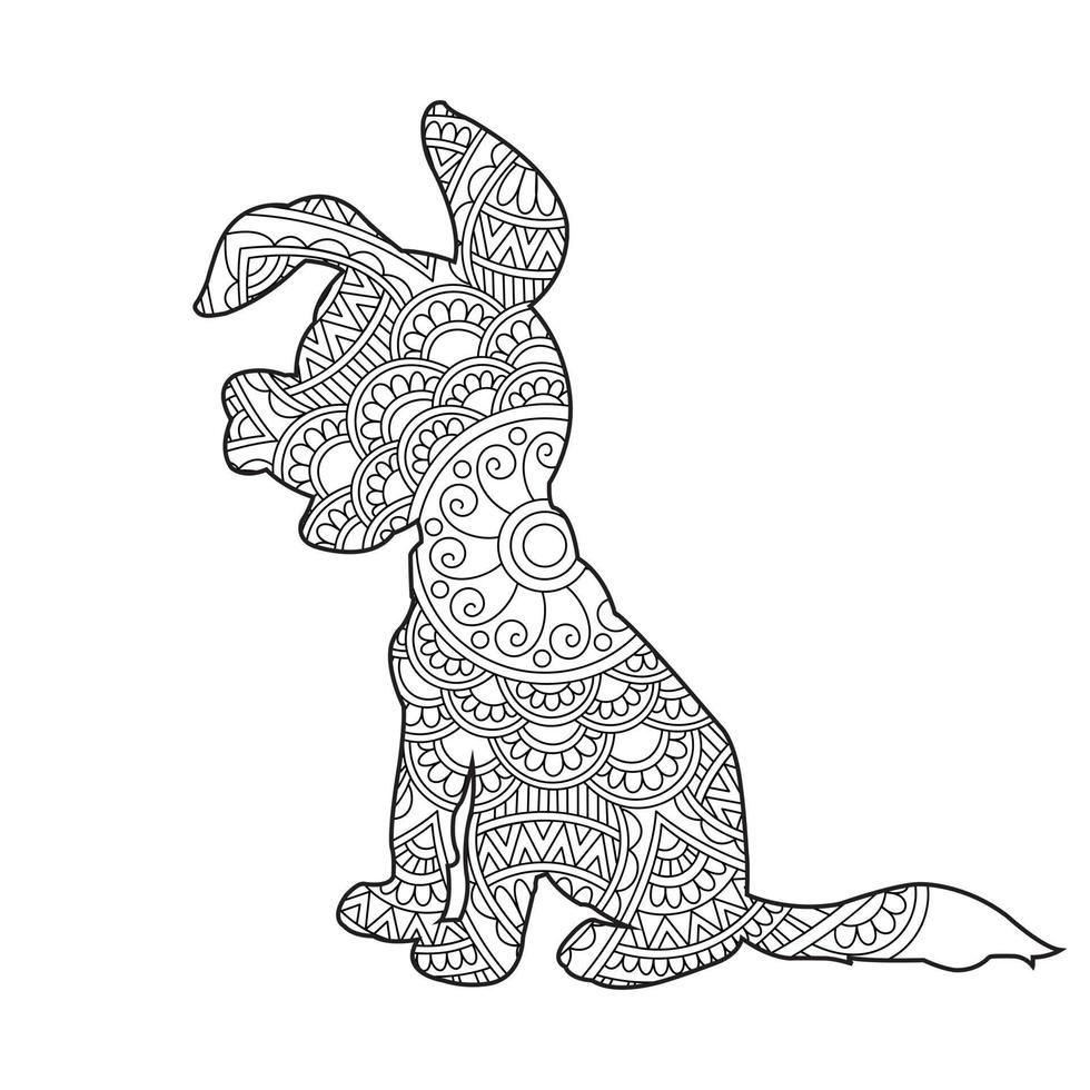 Dog Mandala Coloring Page for Adults Floral Animal Coloring Book Isolated on White Background Antistress Coloring Page Vector Illustration