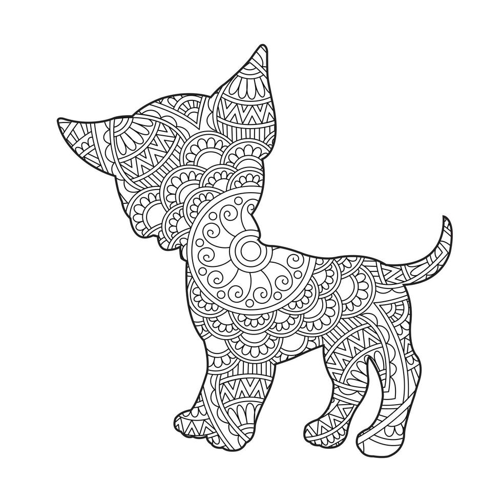 Dog Mandala Coloring Page for Adults Floral Animal Coloring Book Isolated on White Background Antistress Coloring Page Vector Illustration