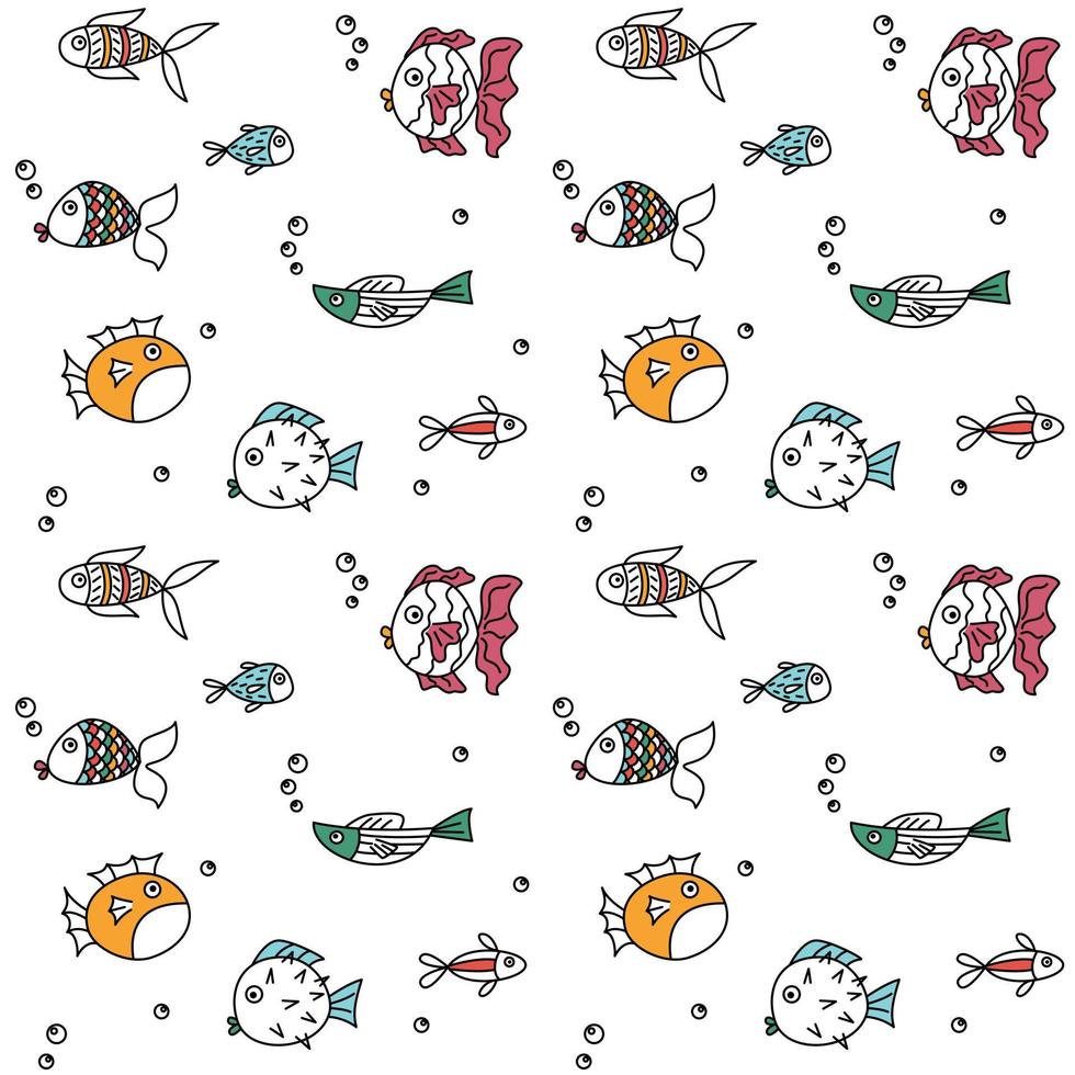 pescado lindo en garabato estilo colorido sin fisuras de fondo. ilustración vectorial vector