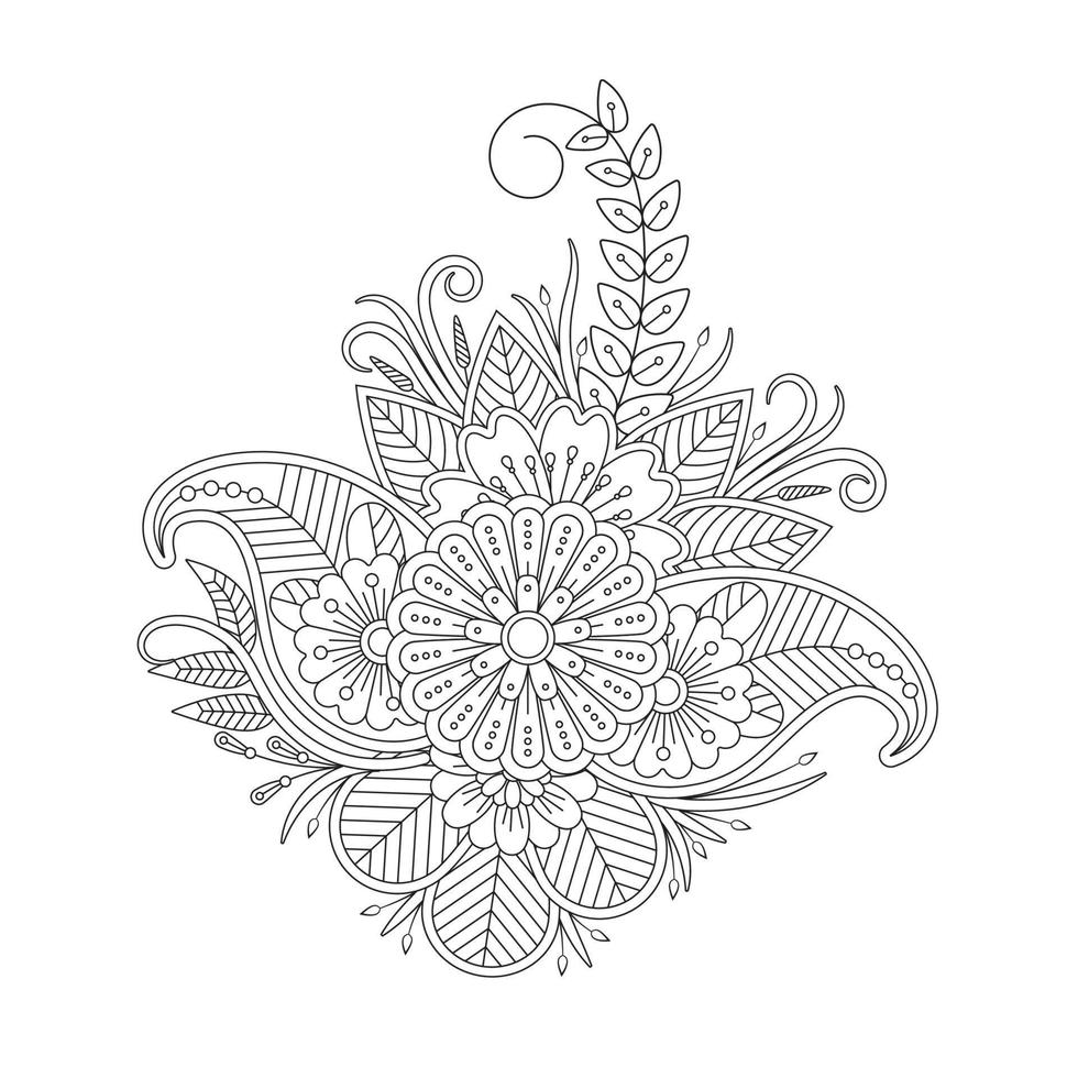 Mehndi floral coloring page for adult vector