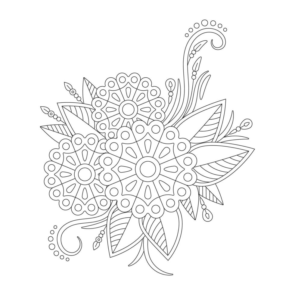 Mehndi floral coloring page for adult vector