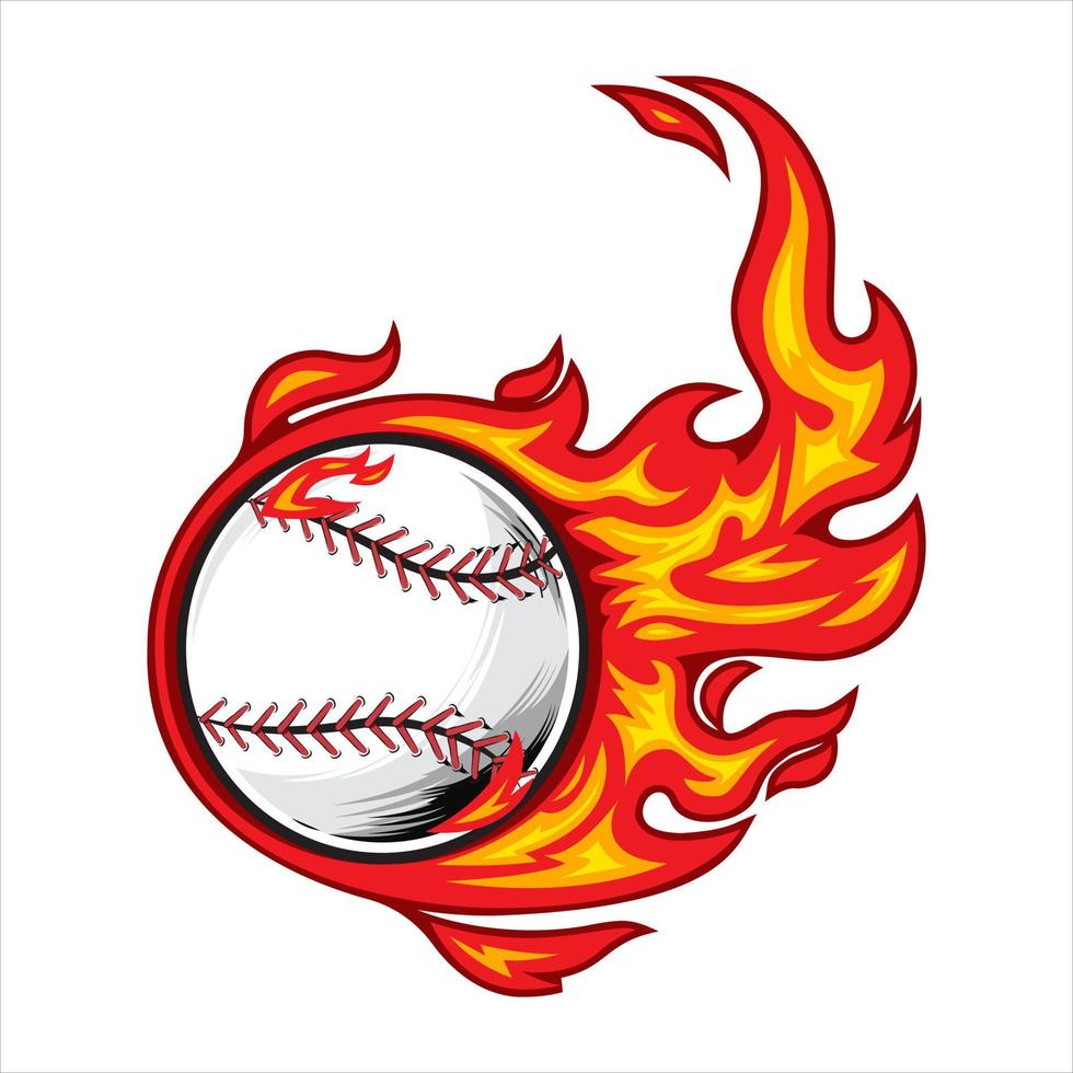béisbol en la ilustración de vector de fuego.