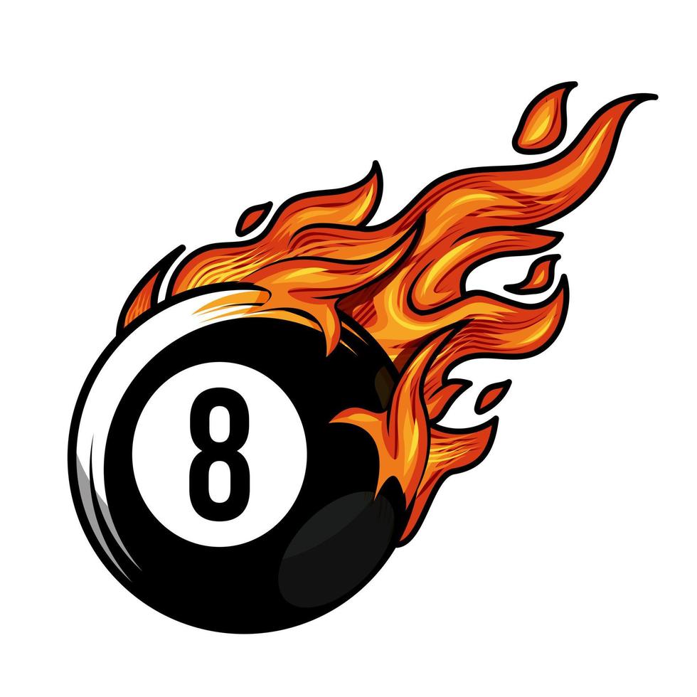 silueta de logotipo de fuego número ocho de bola de billar caliente. ilustración vectorial del club de bolas de billar. vector