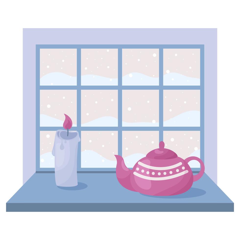 candle and teapot at the window vector