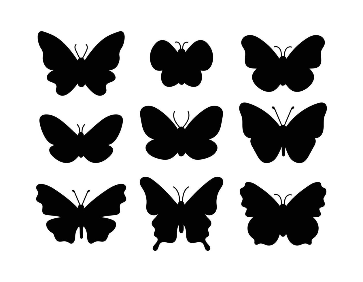 Butterflies black silhouettes set. Vector collection of beautiful insects isolated. Differenet butterflies on white background. Design elements