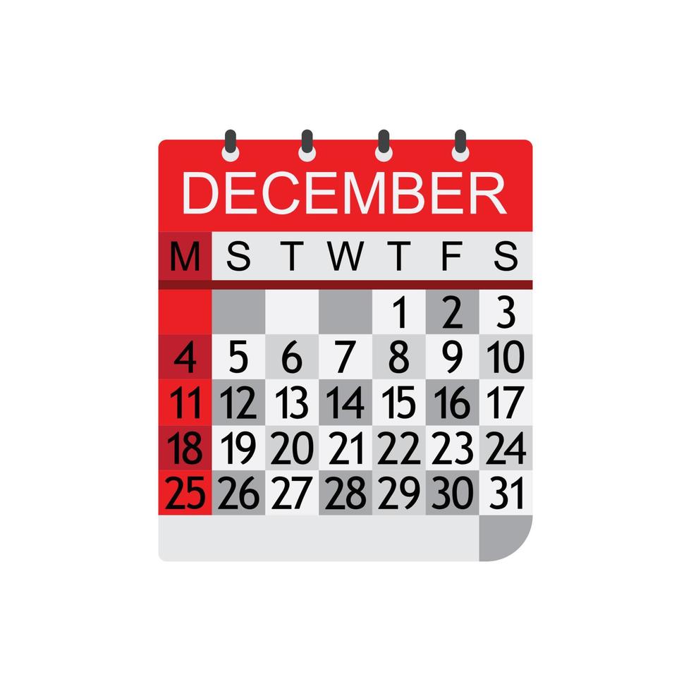 December calendar date vector