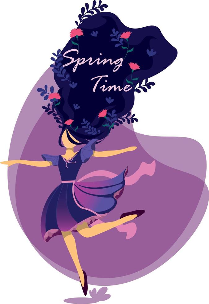 beautiful woman dancing with flower in spring vector