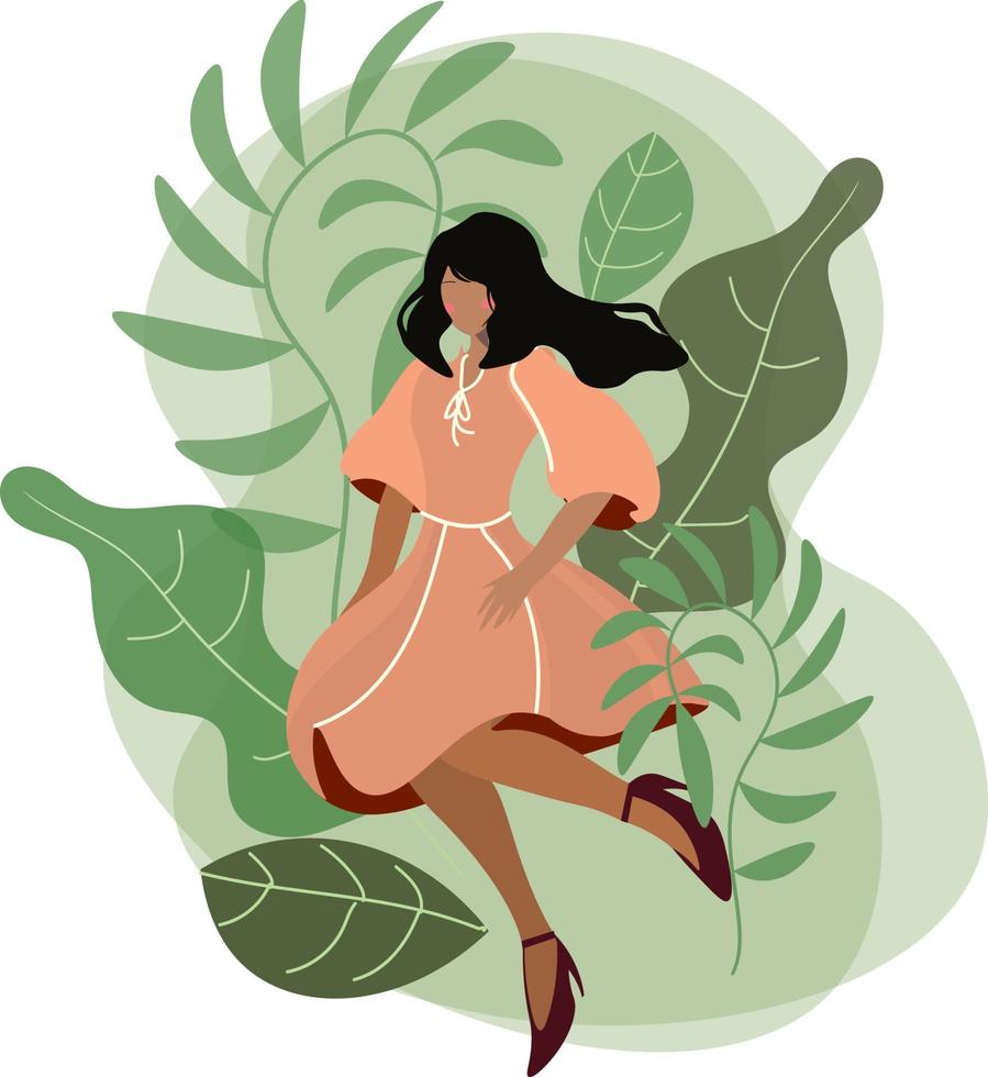 Portrait of a woman and tree backgroun vector