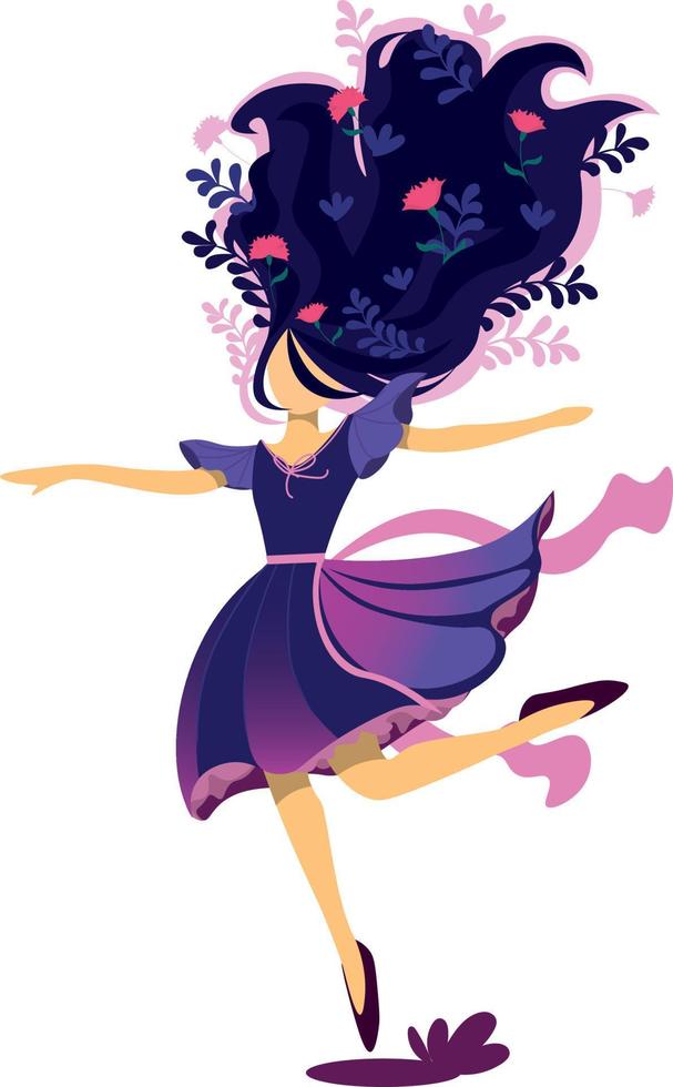 bella mujer bailando con flores en primavera vector