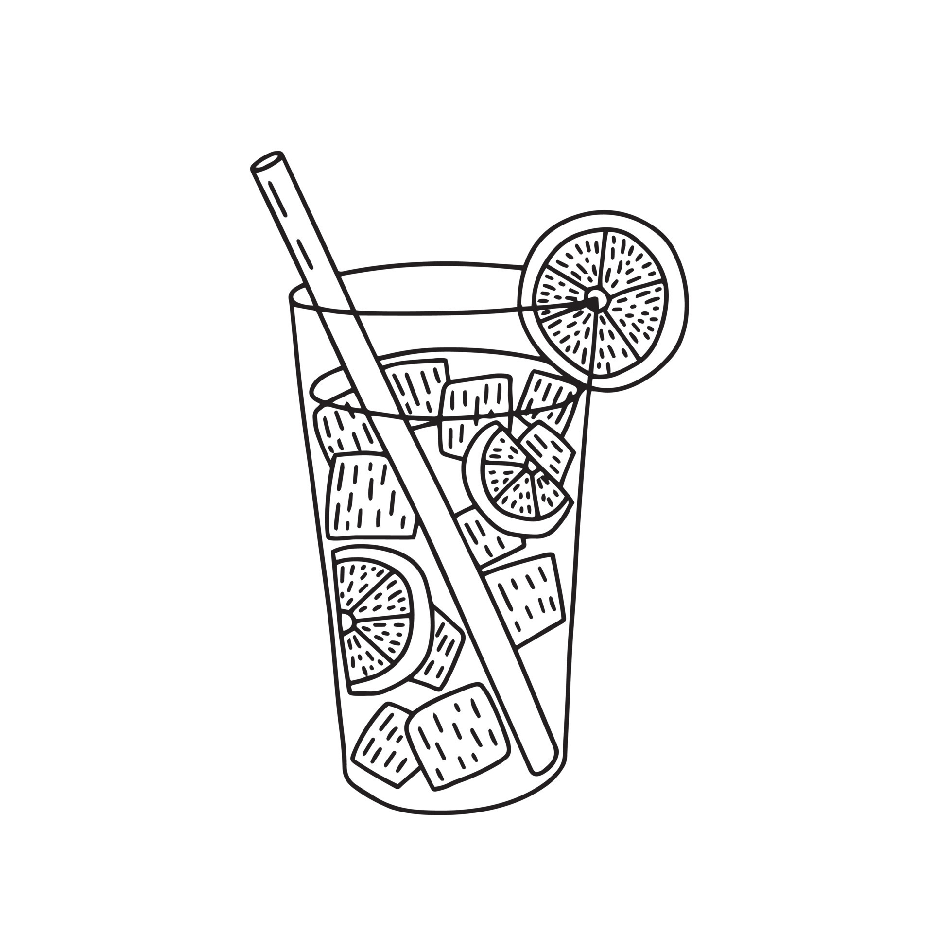 Doodle hand drawn ice lemon tea in glass illustration 14913770 Vector