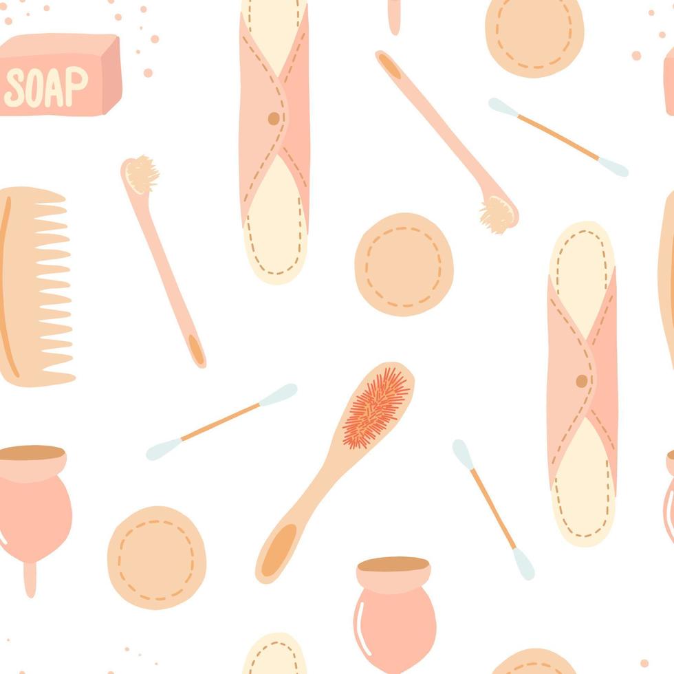 Eco friendly vector objects seamless pattern. Hygiene products zero waste pattern.