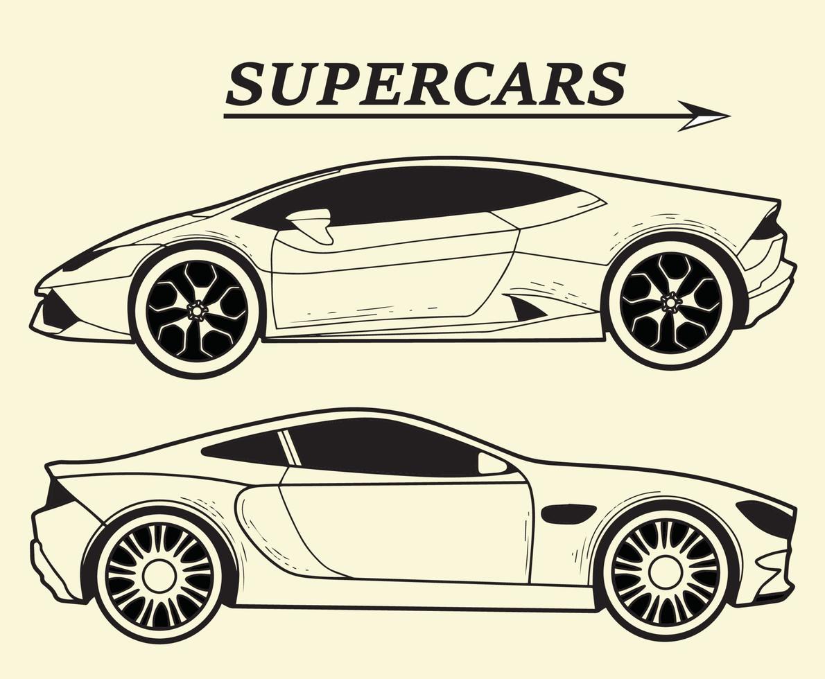 Collection the side of the Super Car Sketch Isolated vector