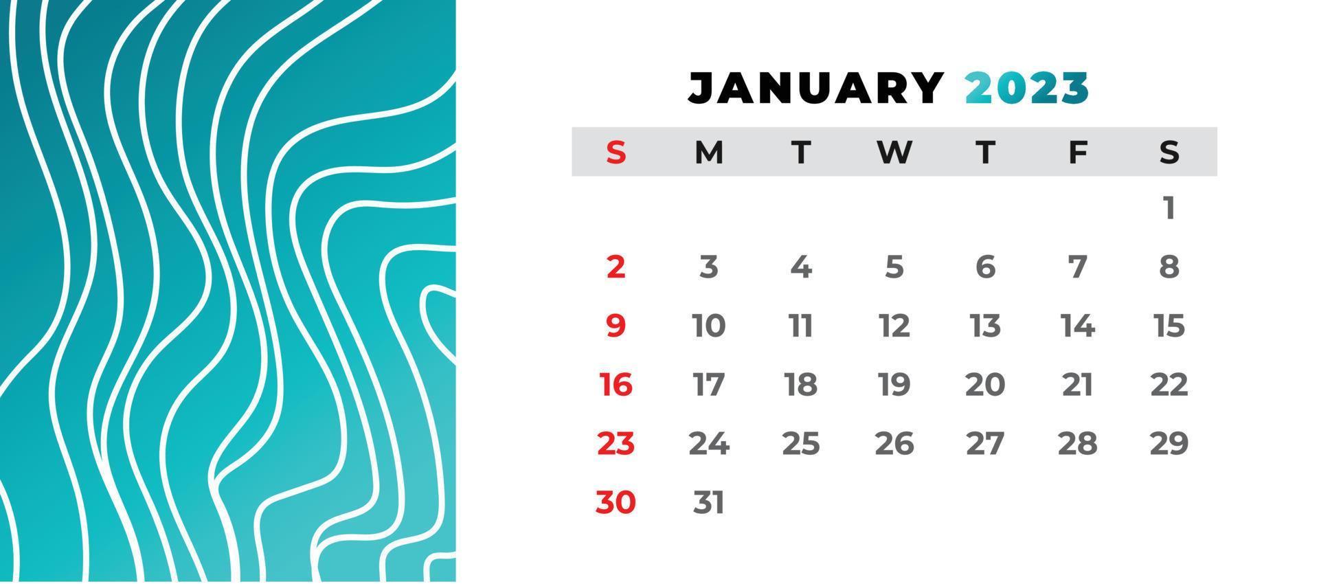 Modern january 2023 calendar design template vector