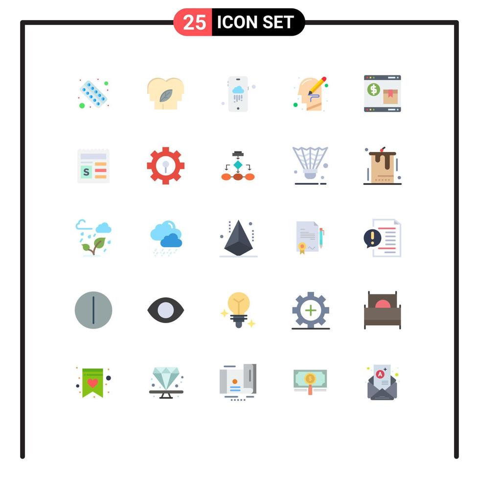 25 User Interface Flat Color Pack of modern Signs and Symbols of internet thinking mind mind head Editable Vector Design Elements