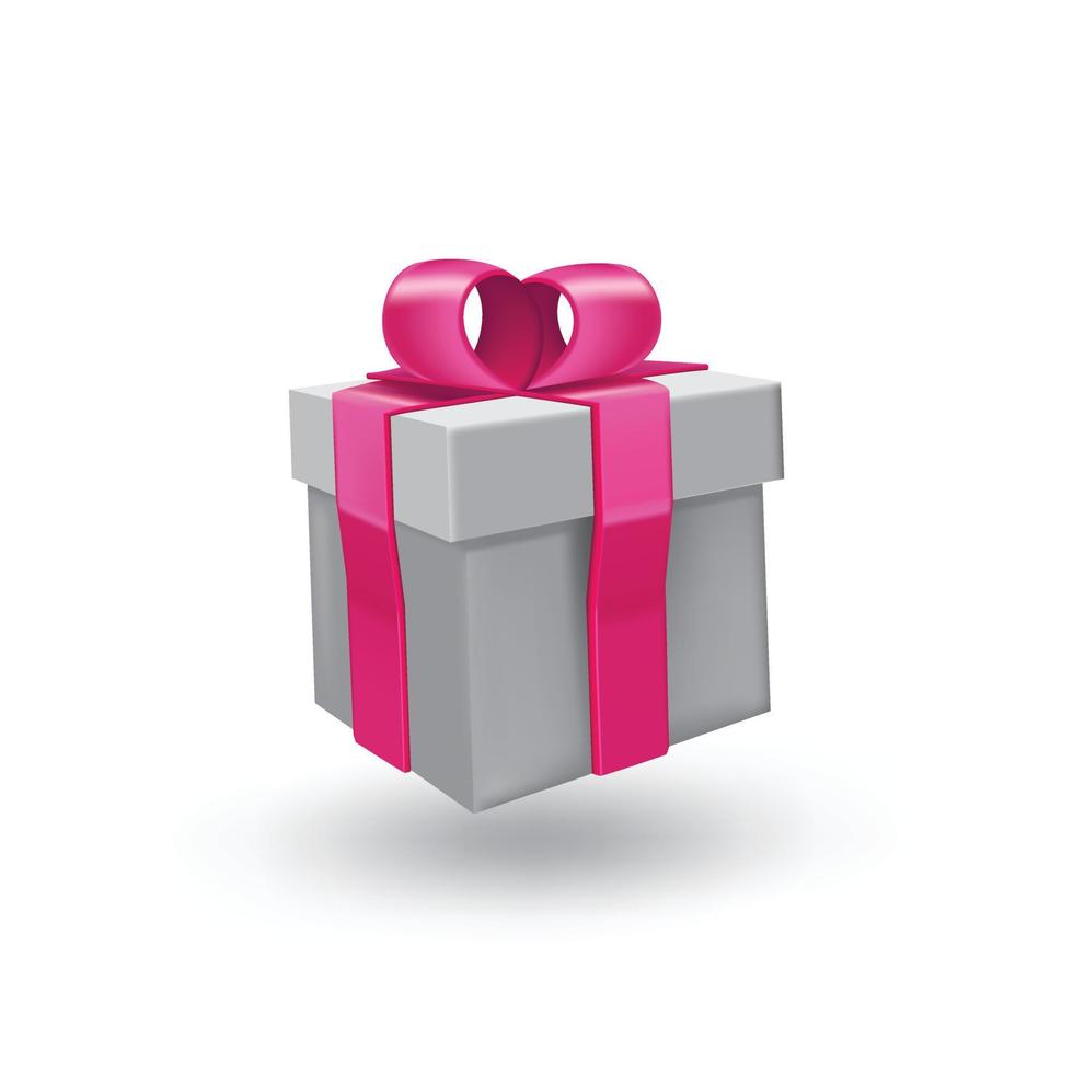 Realistic gift box with pink ribbon vector