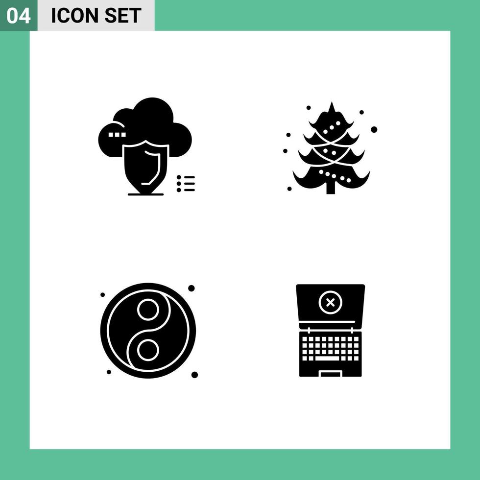 Pictogram Set of Simple Solid Glyphs of cloud ball safety tree laptop Editable Vector Design Elements