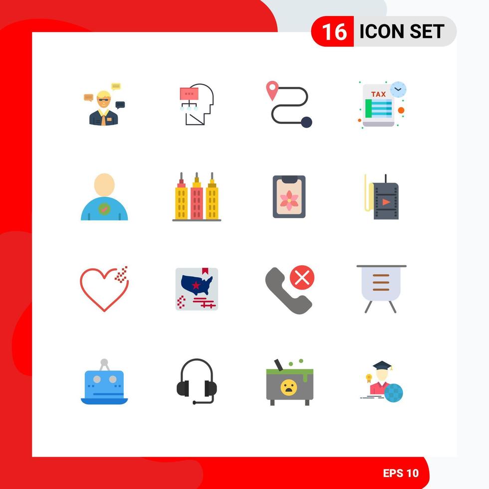 16 Universal Flat Color Signs Symbols of building complete head check tax Editable Pack of Creative Vector Design Elements